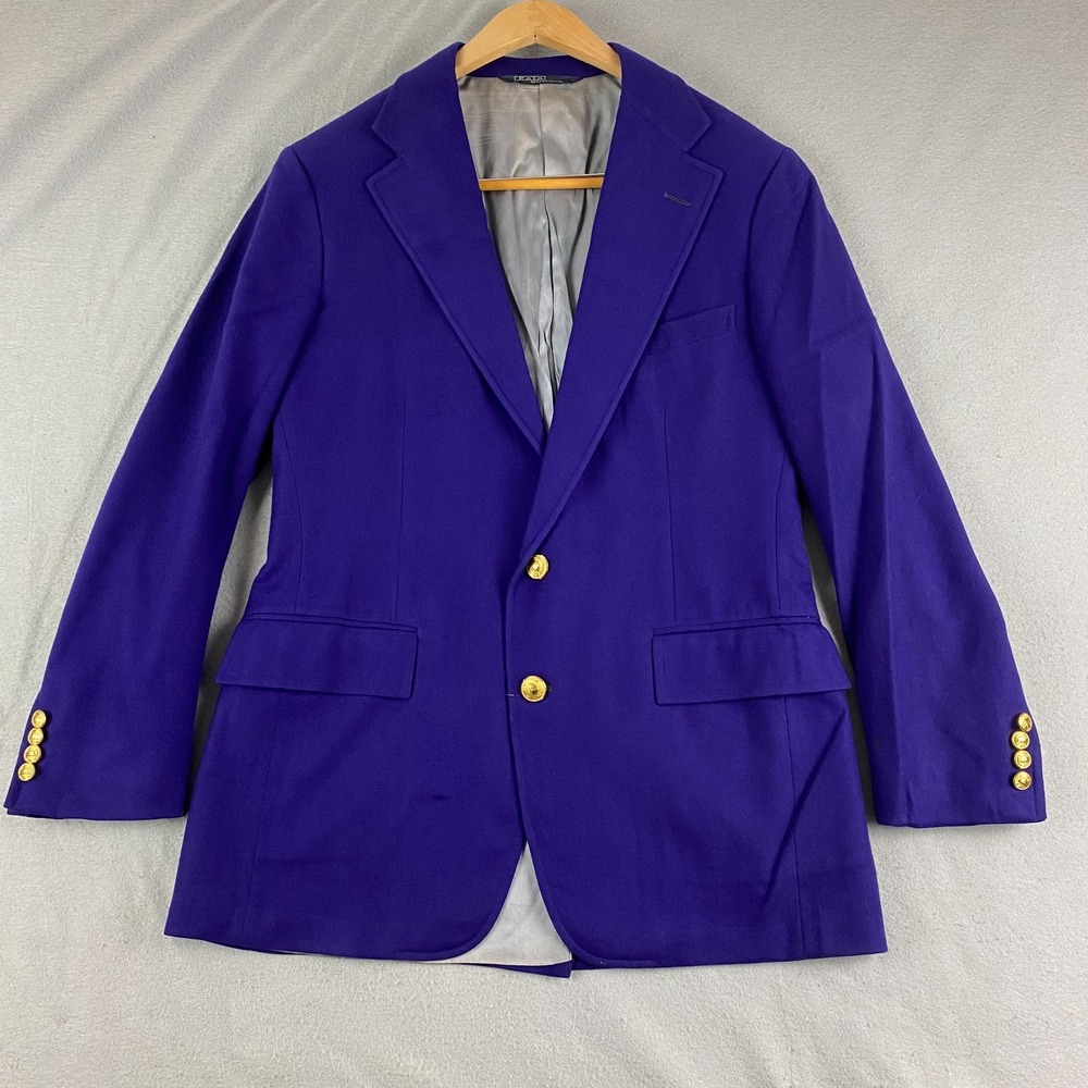 Vintage Polo Ralph Lauren Blazer Mens 39R purple Gold Button Cotton wool